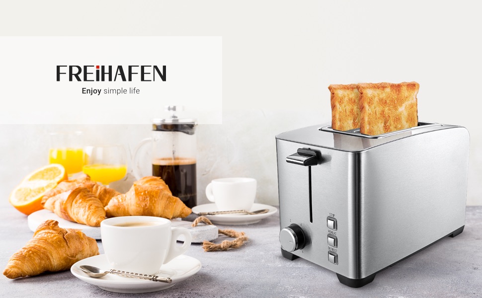 FREIHAFEN 800W Toaster 2 Scheiben Edelstahl